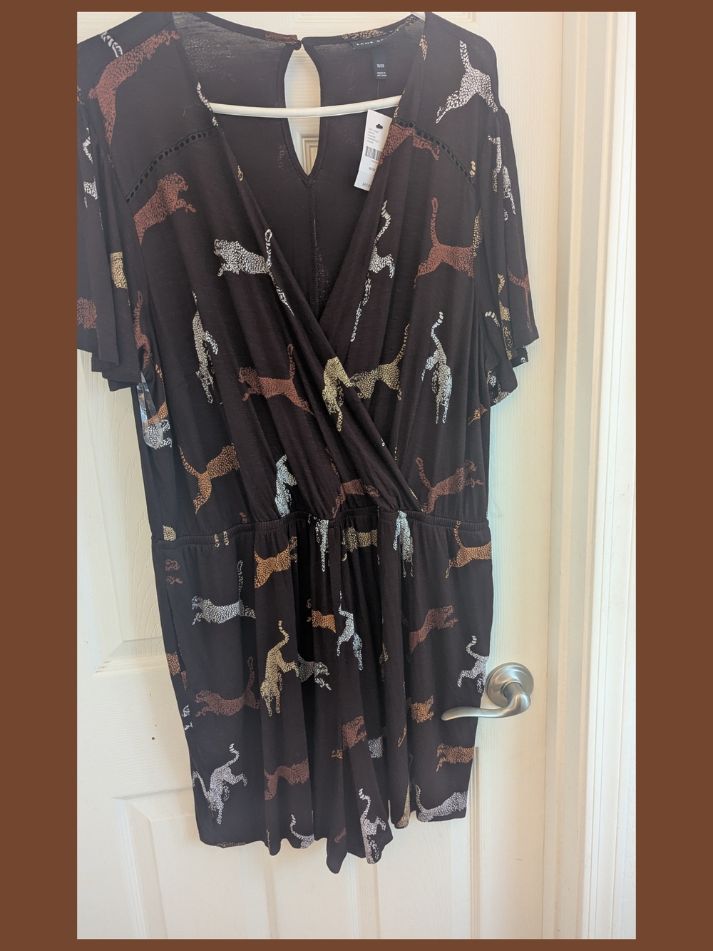 Lane Bryant Black Romper with Metallic Leopard Motif